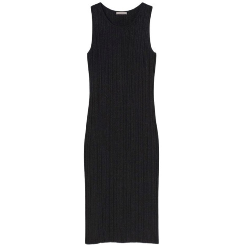 H&M Glittery Ribbed Knit Bodycon Dress Midi Sparkle Party Black Size XS
